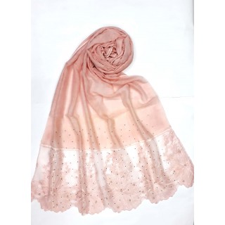 Designer Cotton diamond studded Women's Stole with flower print - Pink